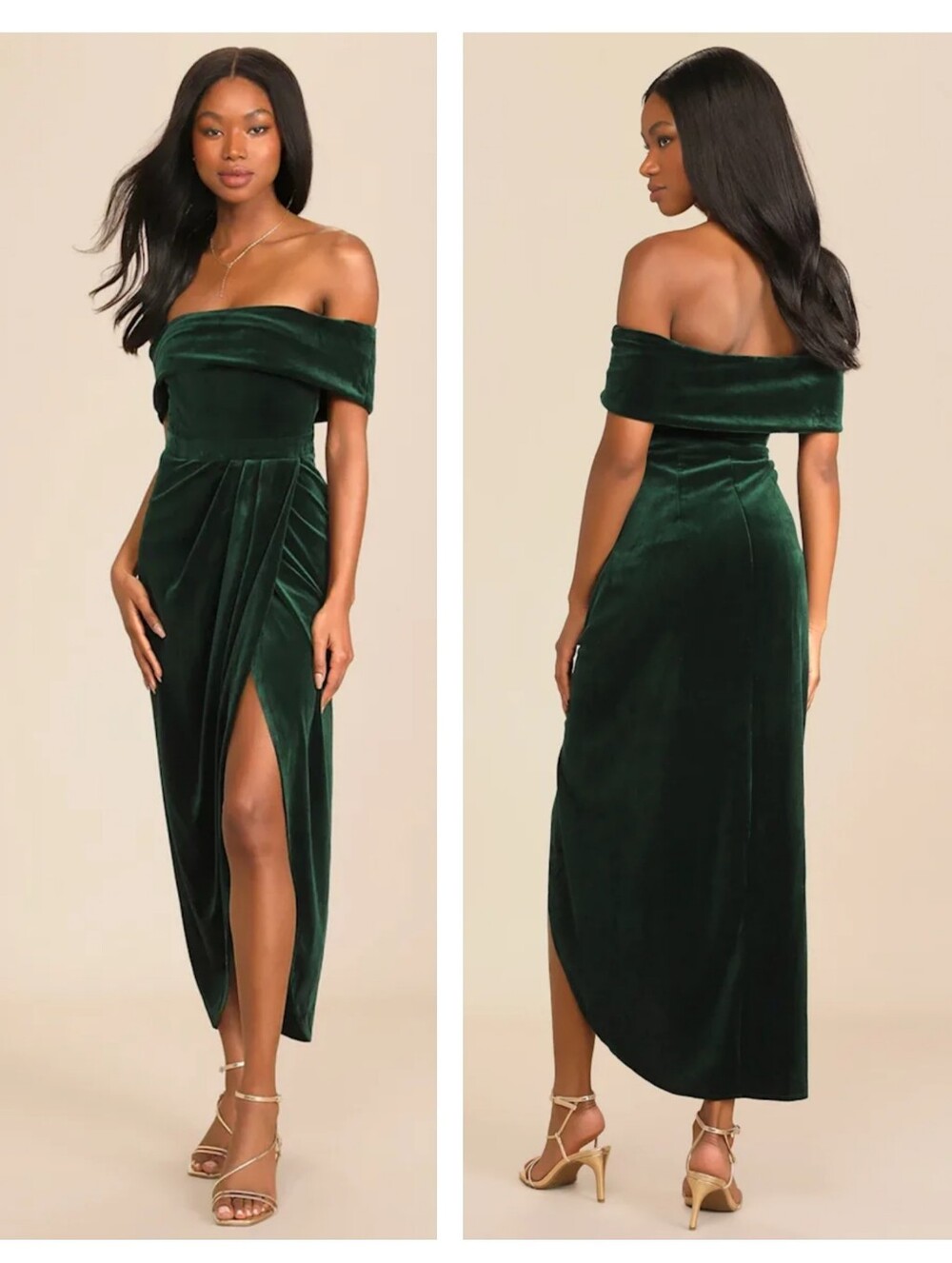 Lulus I'm Enchanted Emerald Green Velvet Off-the-Shoulder Maxi Dress XL